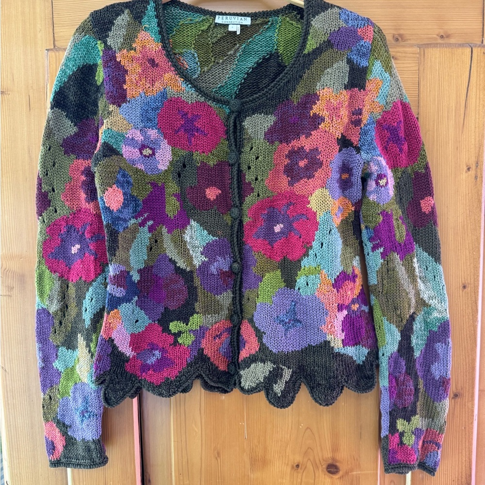 Peruvian Connection Floral Knit Cardigan Sweater - Small